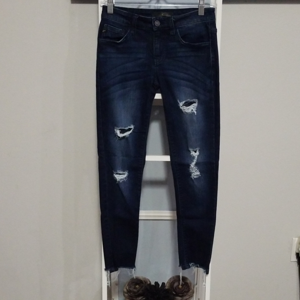 KANCAN Dark Denim Destroyed Jeans